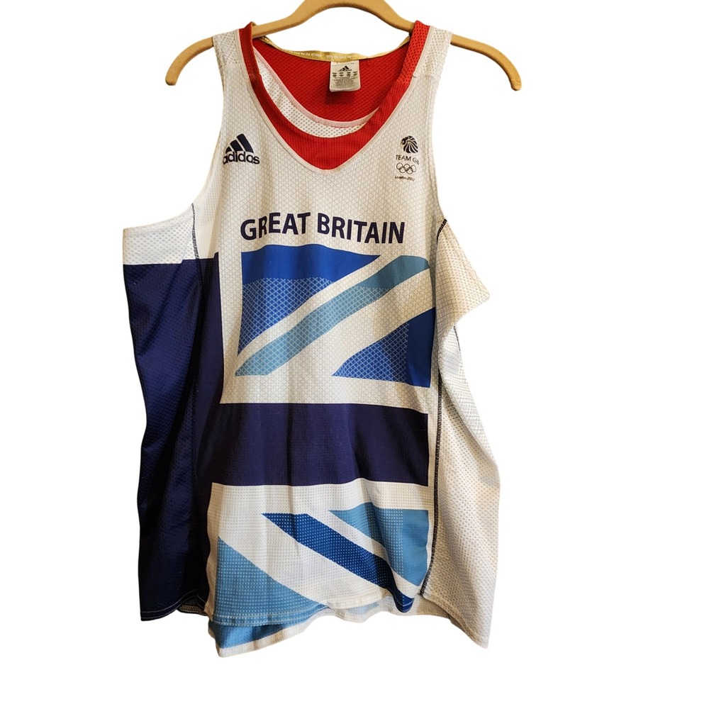 Adidas Team GB Olympic Singlet Mens Large White London 2012 Union Jack Good
